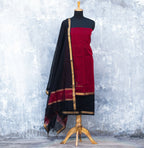 Black and Maroon Maheshwari Silk Unstitched Suits