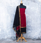 Black and Maroon Maheshwari Silk Unstitched Suits