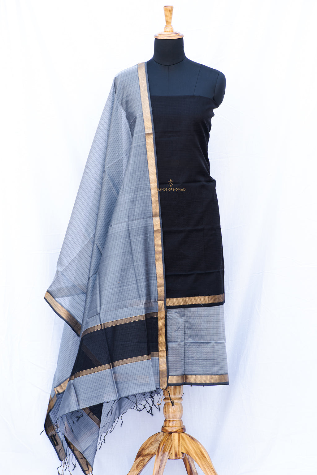 Black and Grey Maheshwari Silk Suits