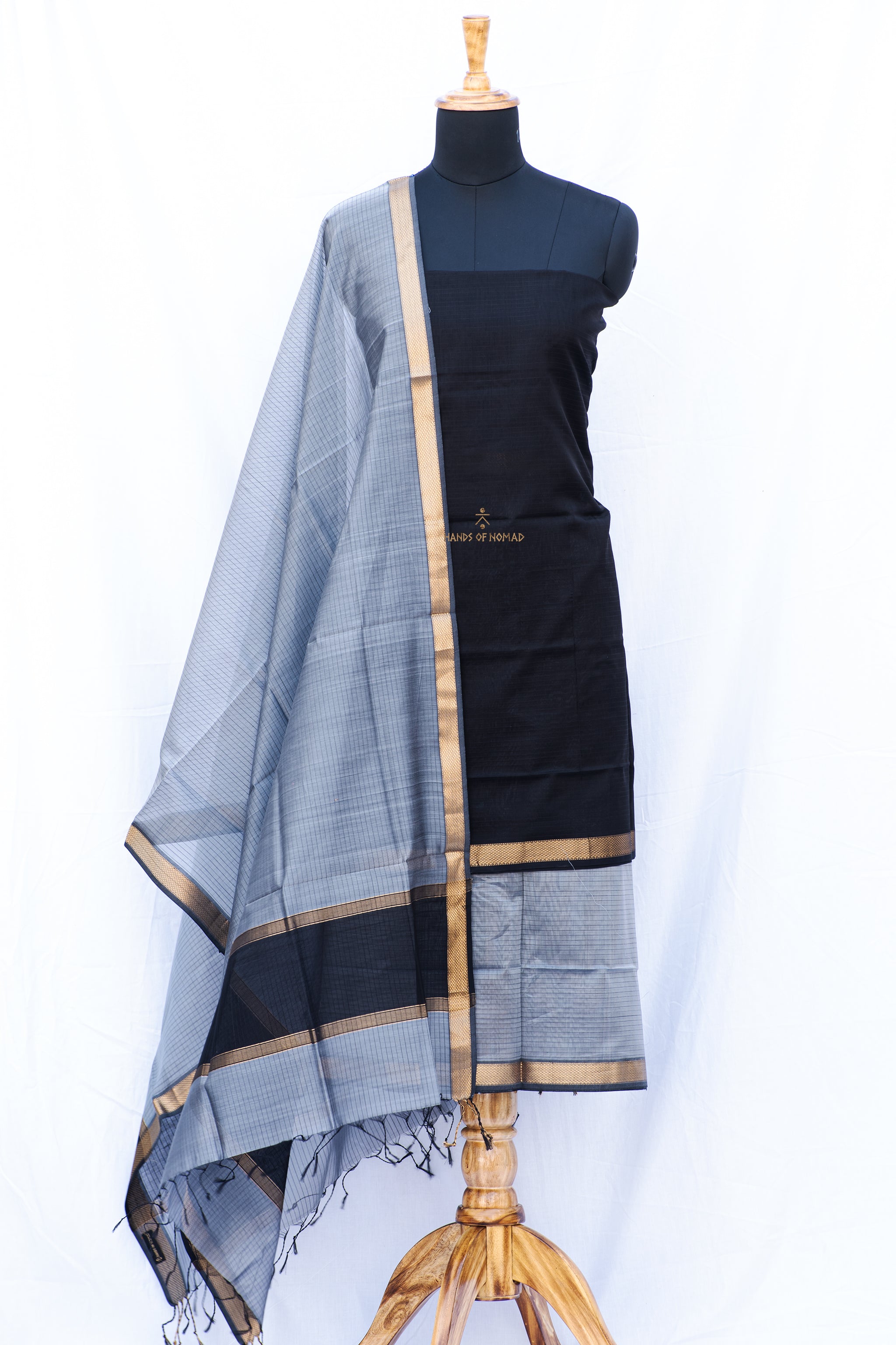 Black and Grey Maheshwari Silk Suits