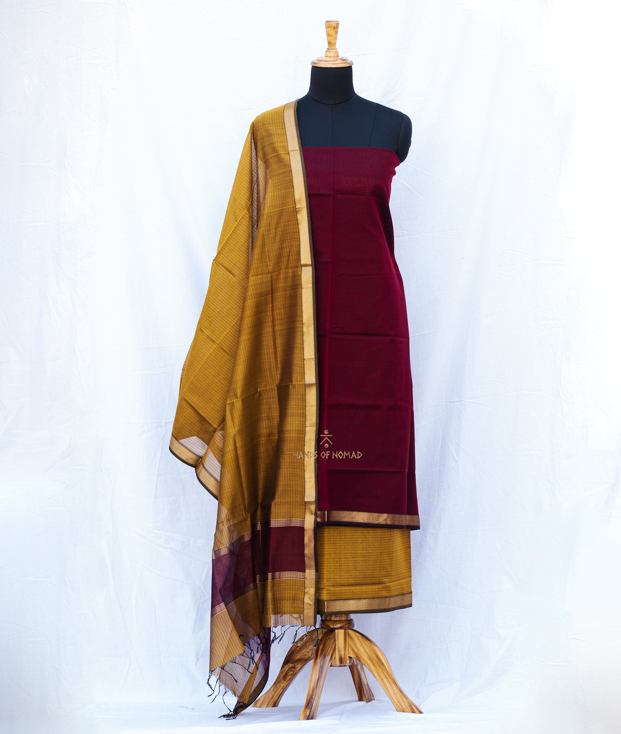 Maroon and Mustard Maheshwari Silk Suits