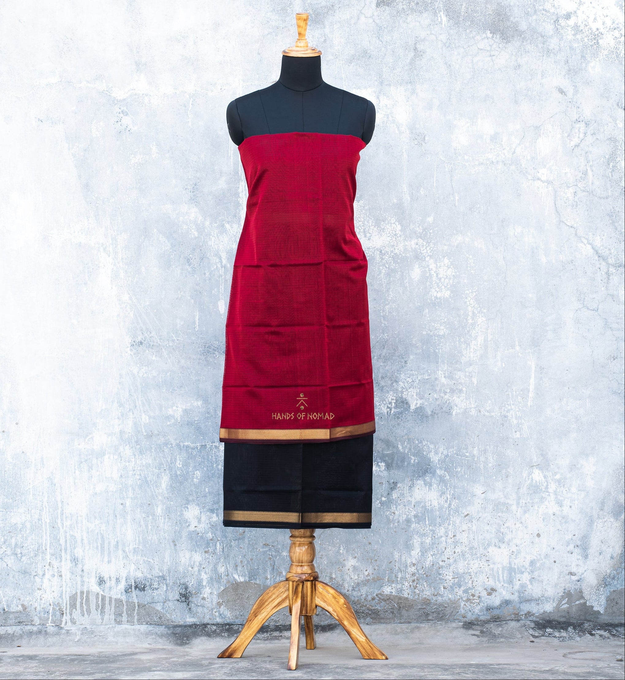 Black and Maroon Maheshwari Silk Unstitched Suits