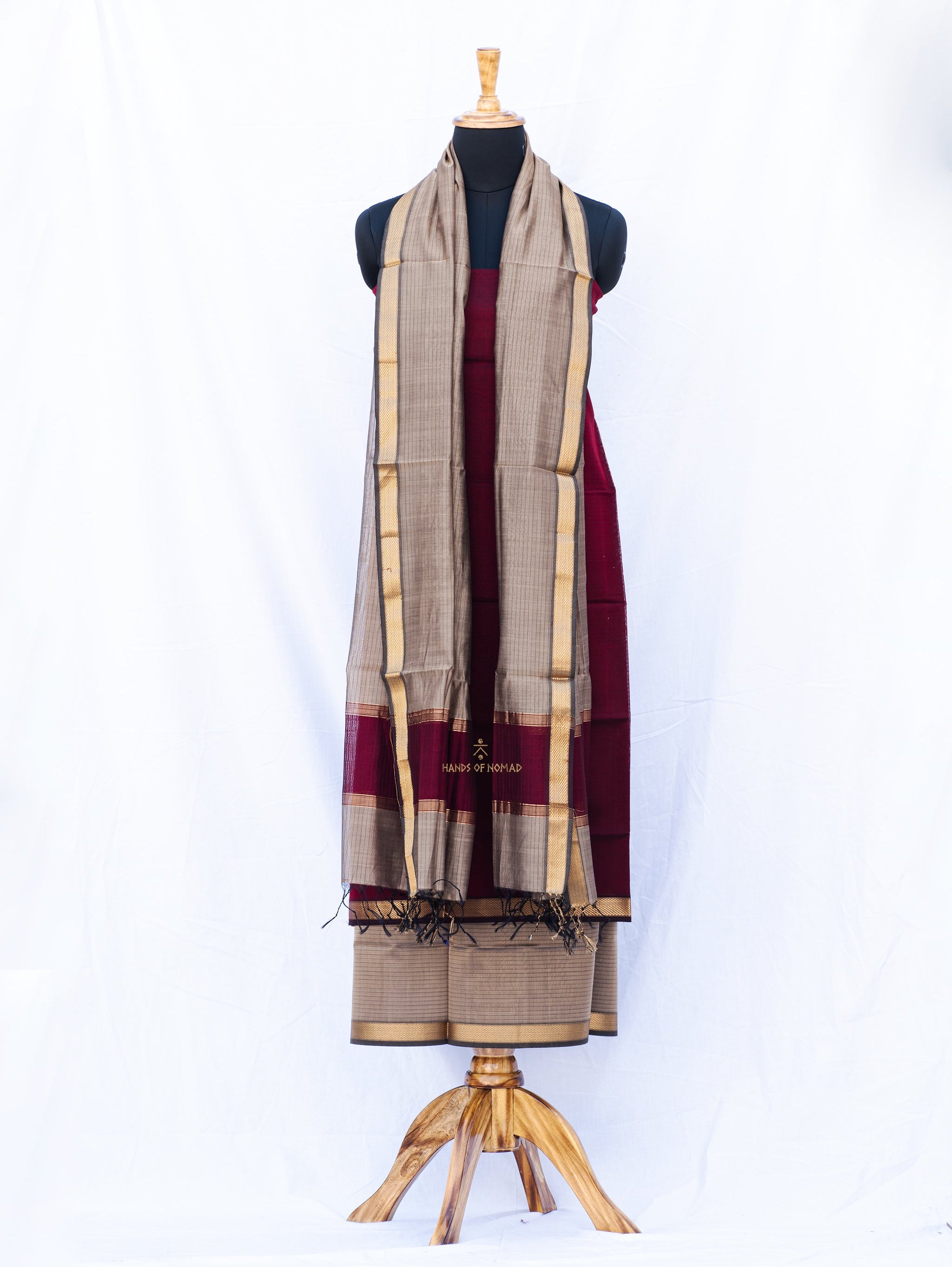 Maroon and Grey Maheshwari Silk Suits