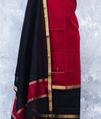 Black and Maroon Maheshwari Silk Unstitched Suits