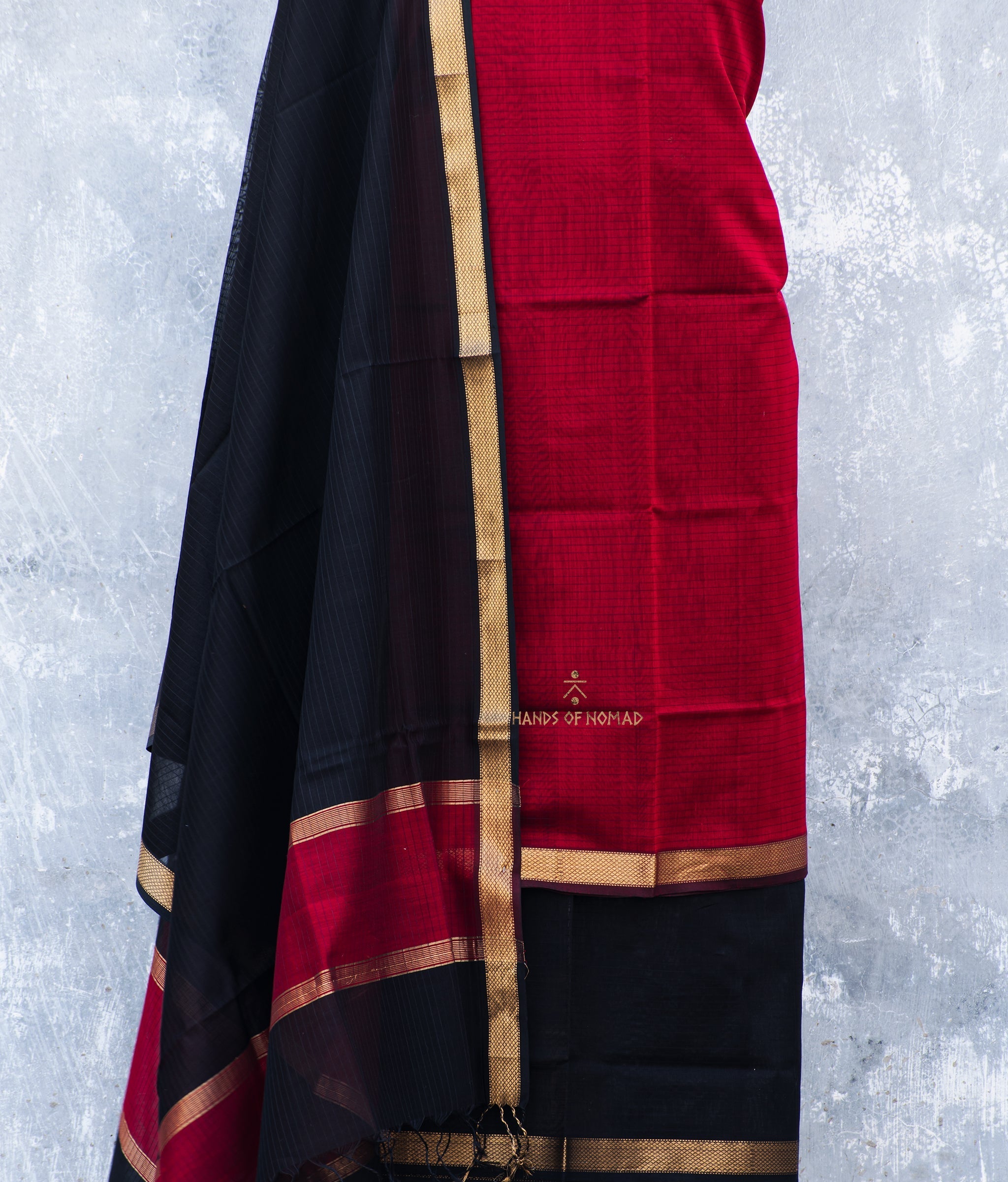 Black and Maroon Maheshwari Silk Unstitched Suits