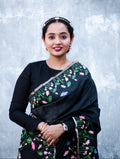 Black Hand Painted Pichwai Silk Saree