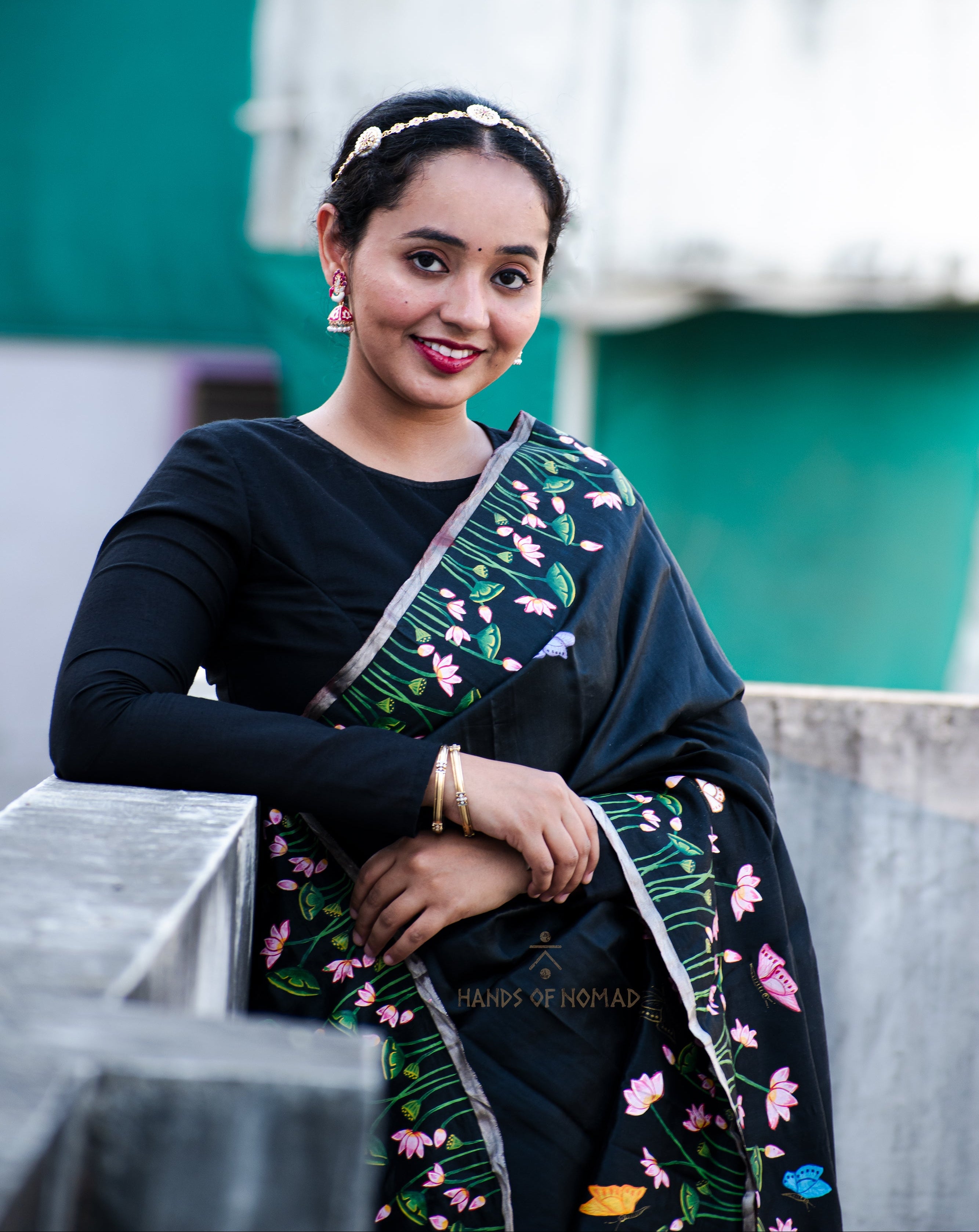 Black Hand Painted Pichwai Silk Saree
