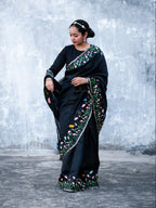 Black Hand Painted Pichwai Silk Saree