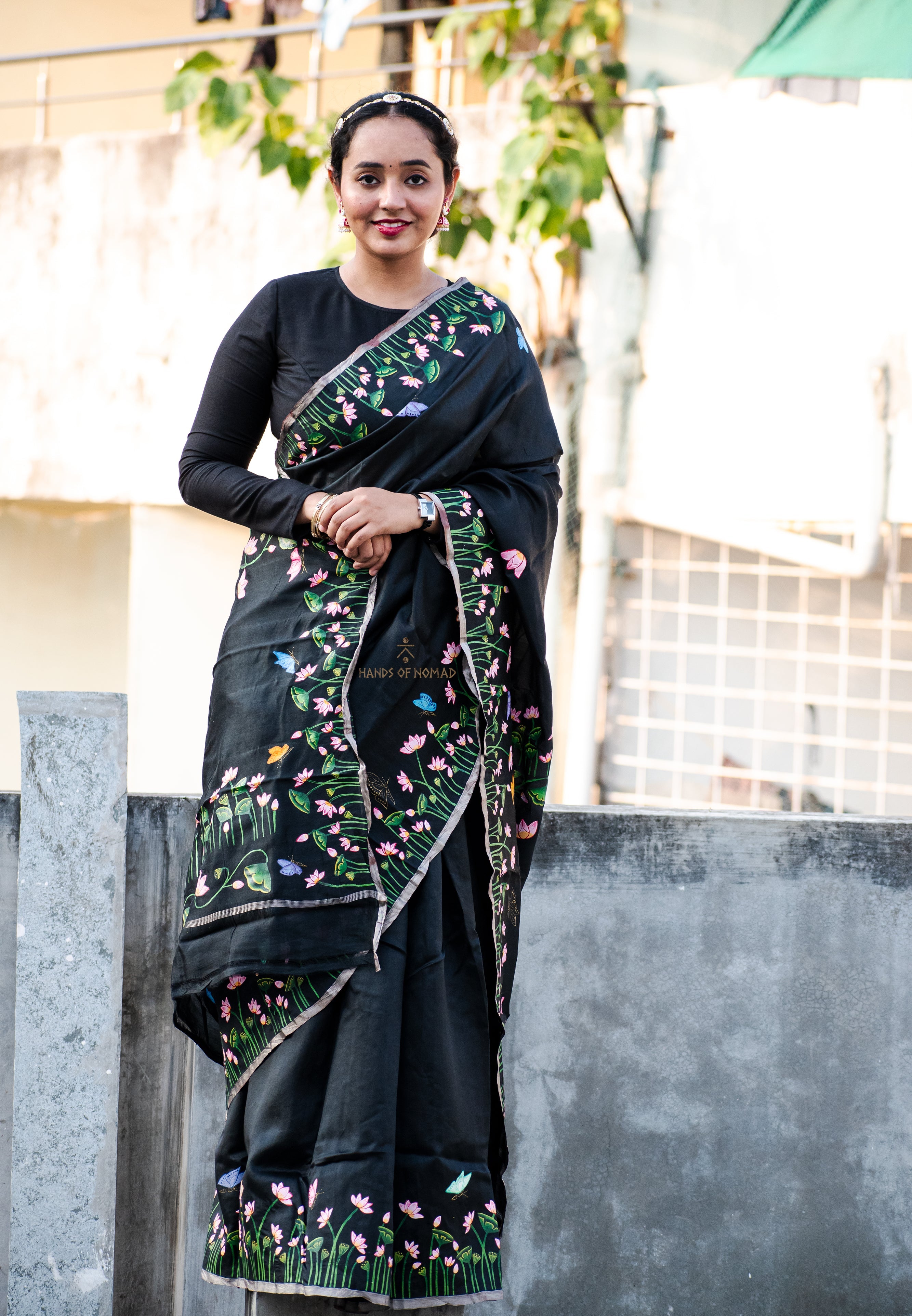 Black Hand Painted Pichwai Silk Saree