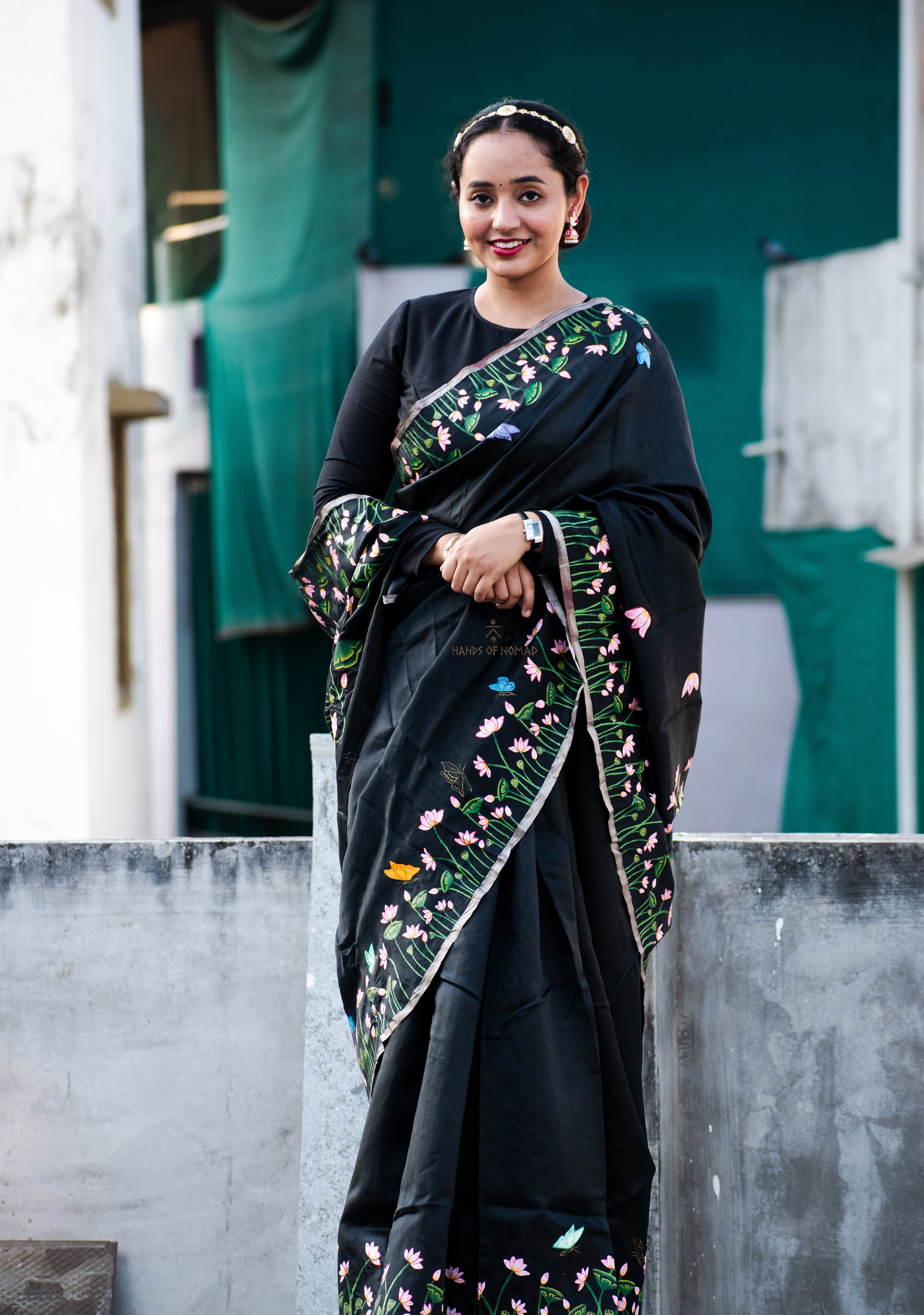 Black Hand Painted Pichwai Silk Saree