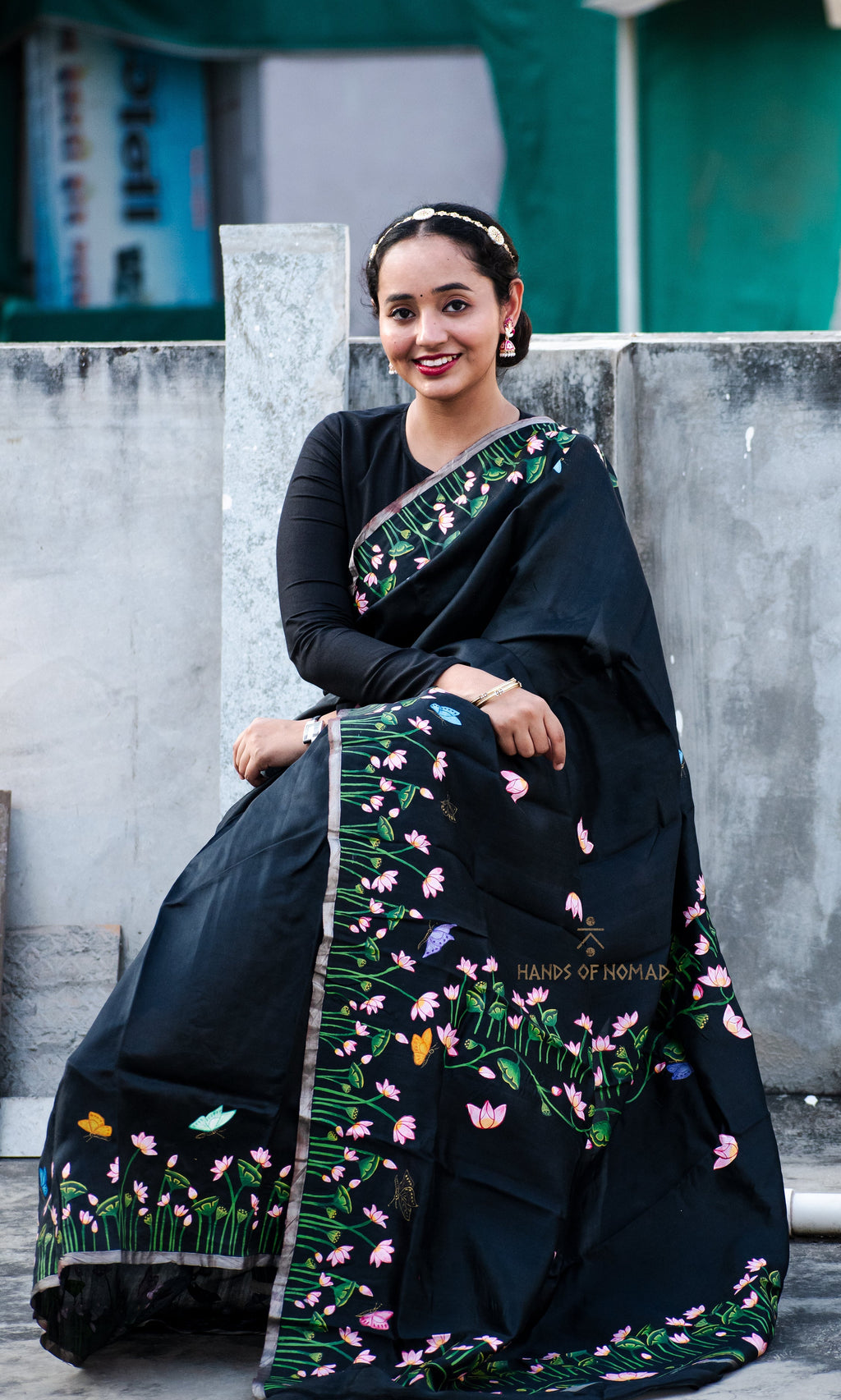 Black Hand Painted Pichwai Silk Saree