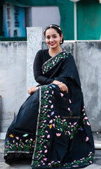 Black Hand Painted Pichwai Silk Saree