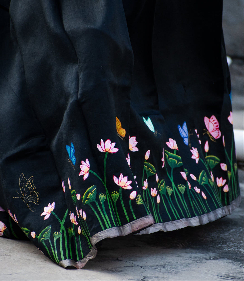 Black Hand Painted Pichwai Silk Saree