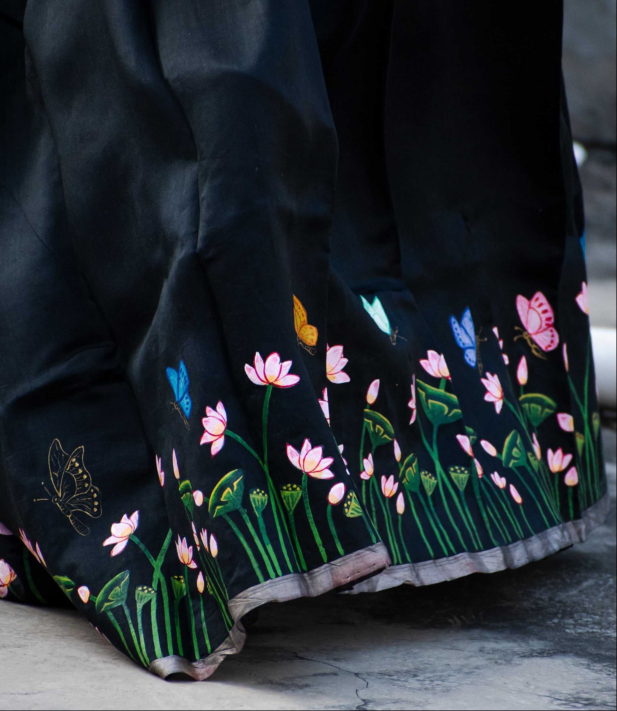 Black Hand Painted Pichwai Silk Saree