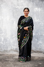 Black Hand Painted Pichwai Silk Saree