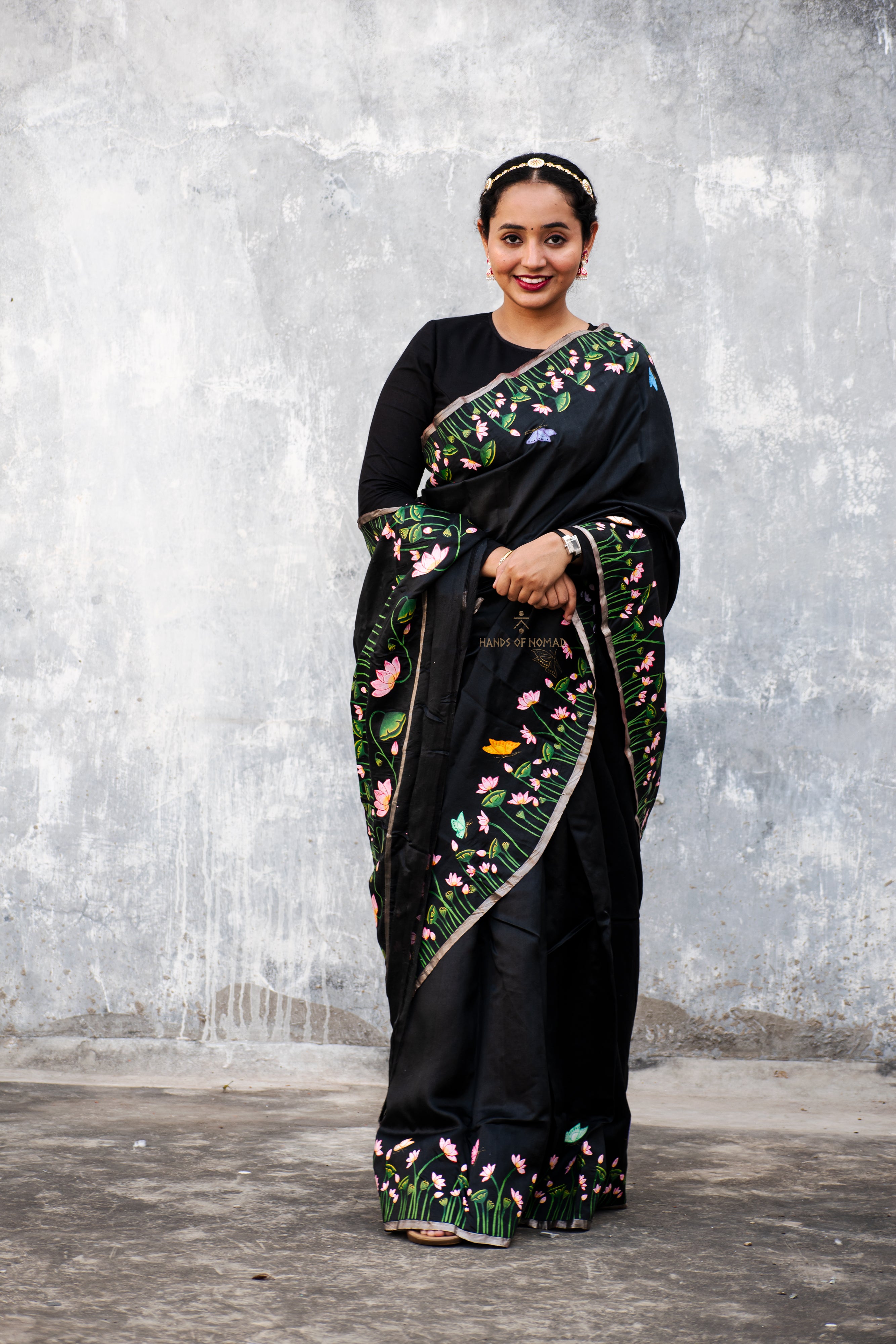 Black Hand Painted Pichwai Silk Saree