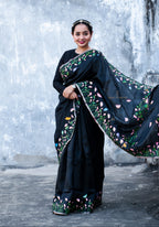 Black Hand Painted Pichwai Silk Saree
