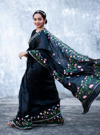 Black Hand Painted Pichwai Silk Saree