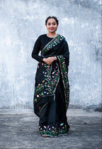 Black Hand Painted Pichwai Silk Saree