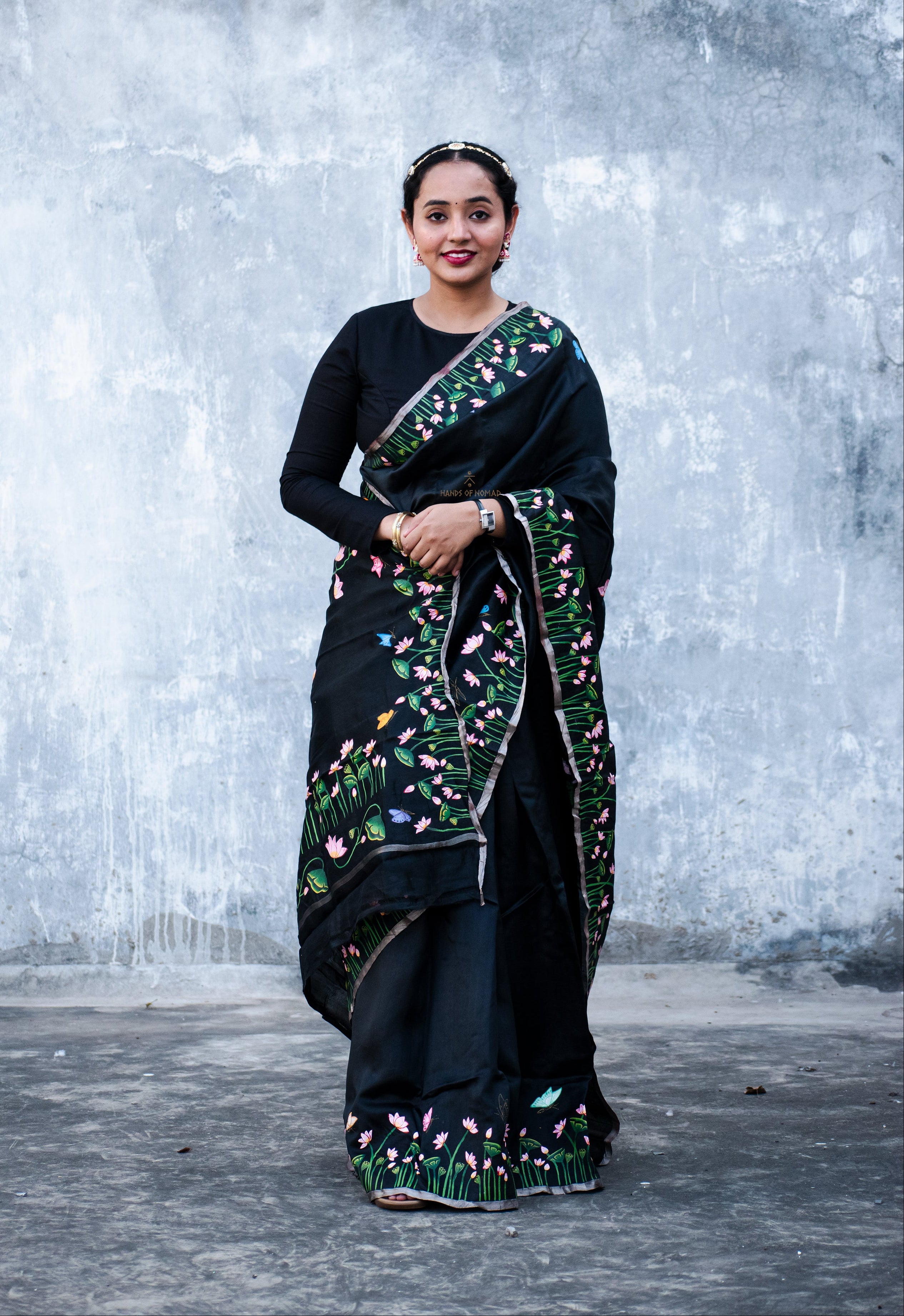 Black Hand Painted Pichwai Silk Saree