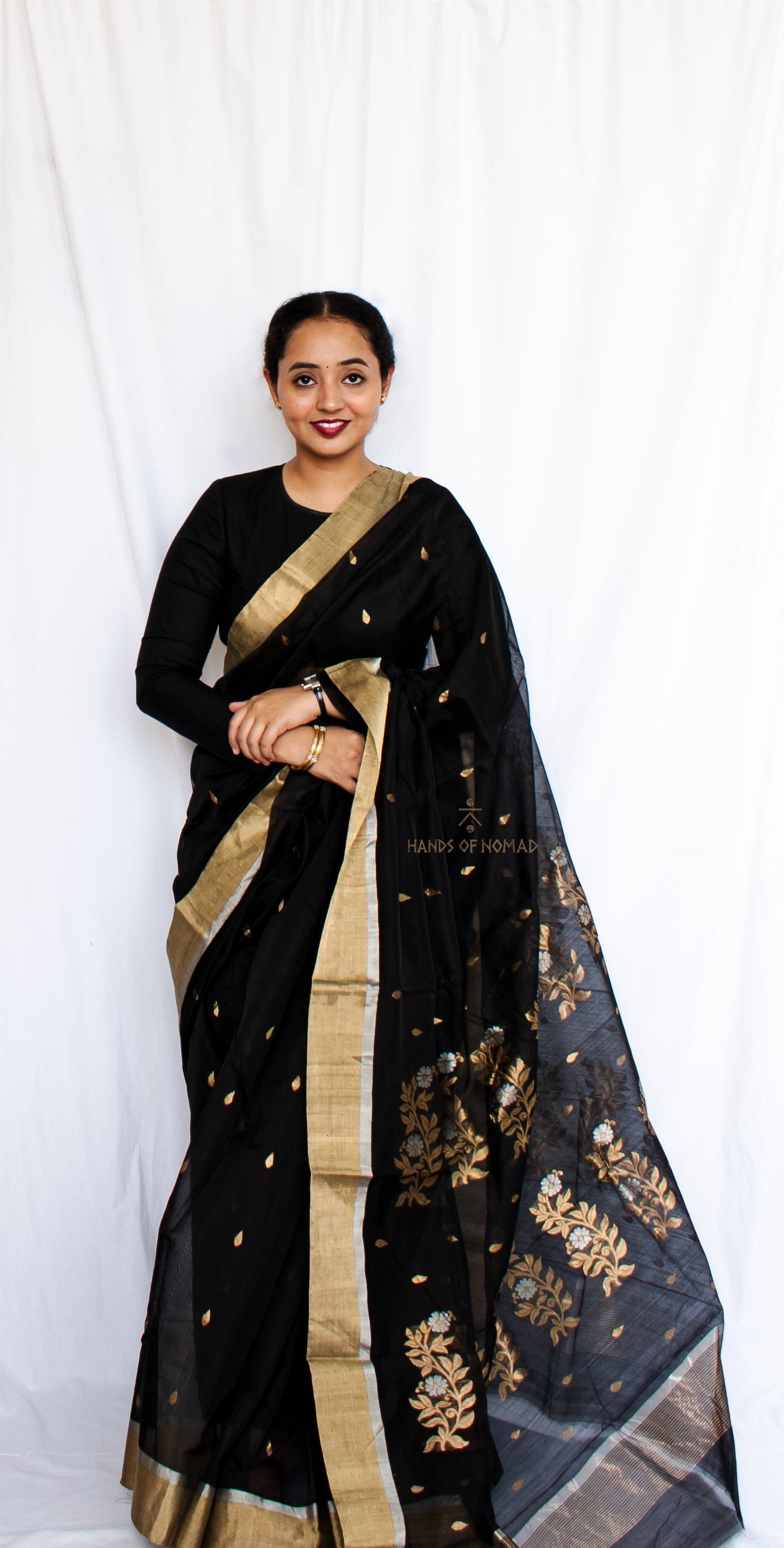 Black Cotton Silk Chanderi Saree