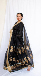 Black Cotton Silk Chanderi Saree