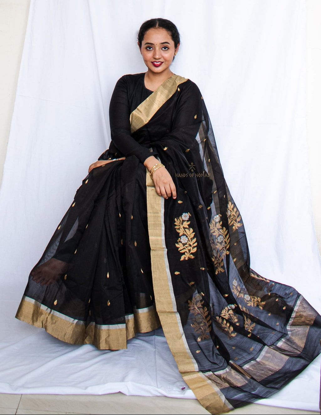 Black Cotton Silk Chanderi Saree