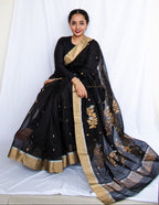 Black Cotton Silk Chanderi Saree