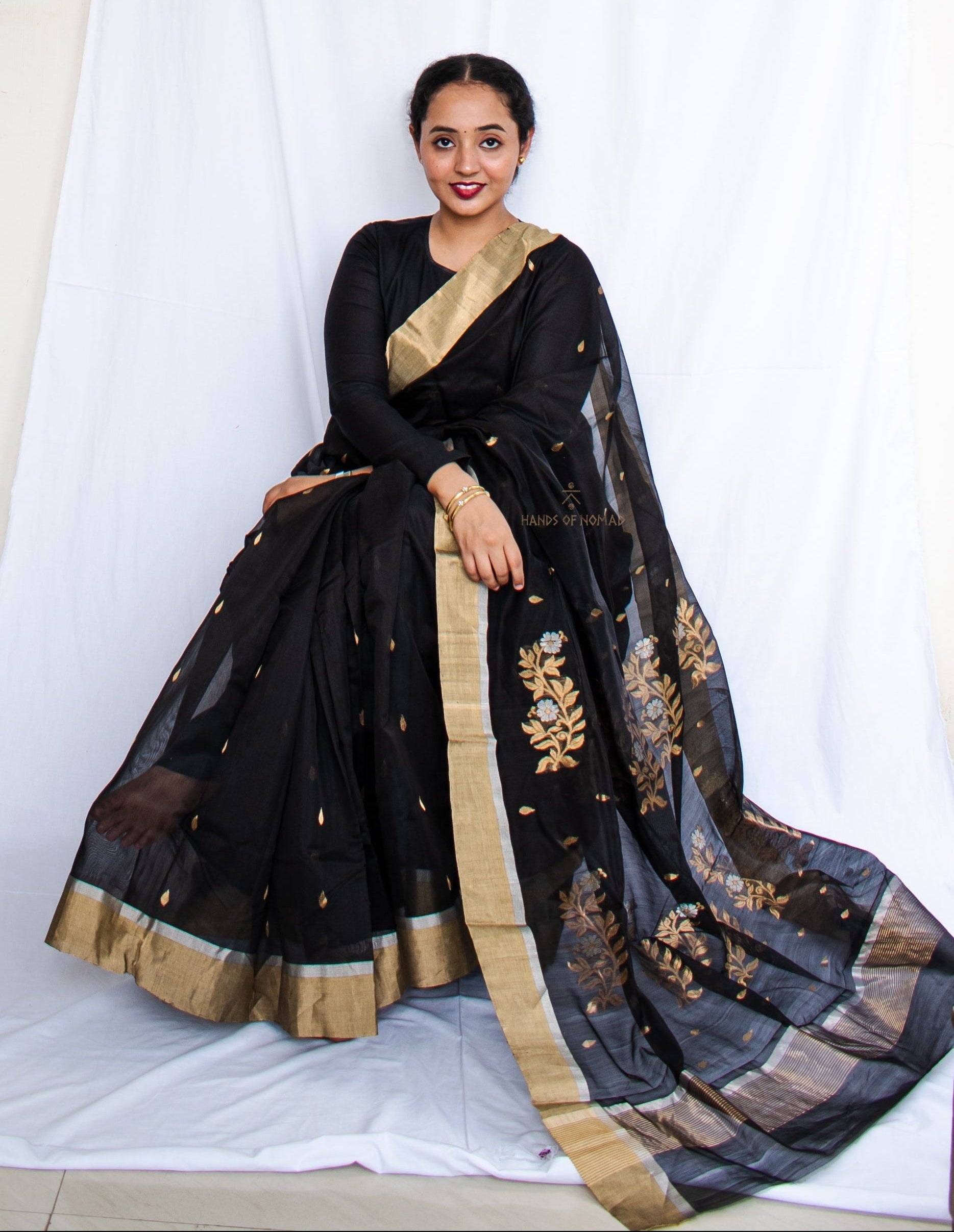 Black Cotton Silk Chanderi Saree