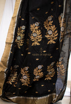 Black Cotton Silk Chanderi Saree