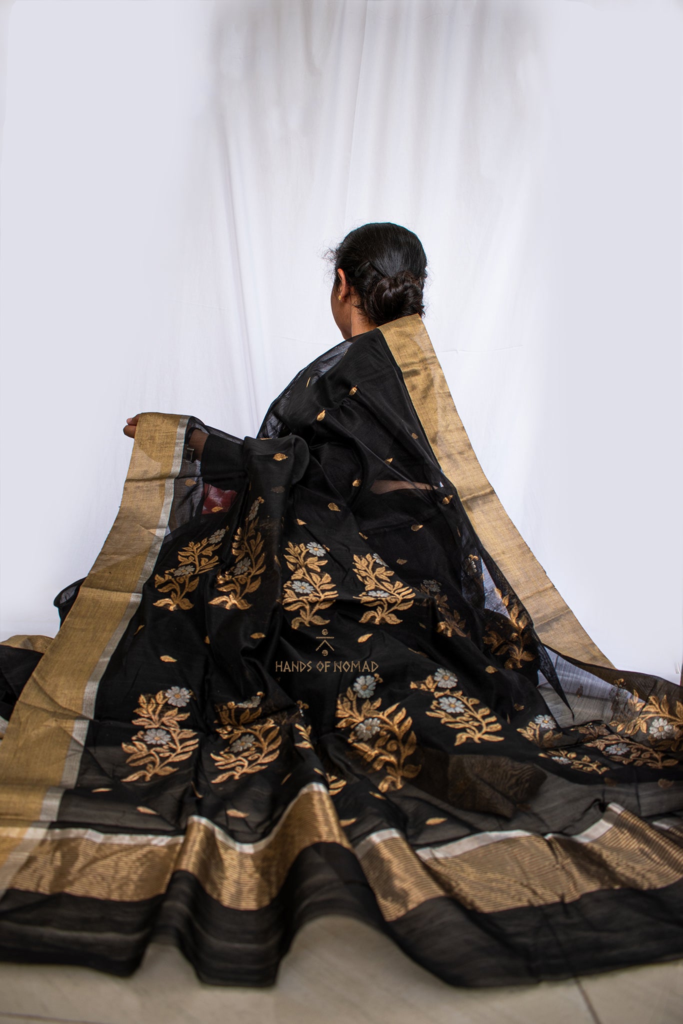 Black Cotton Silk Chanderi Saree