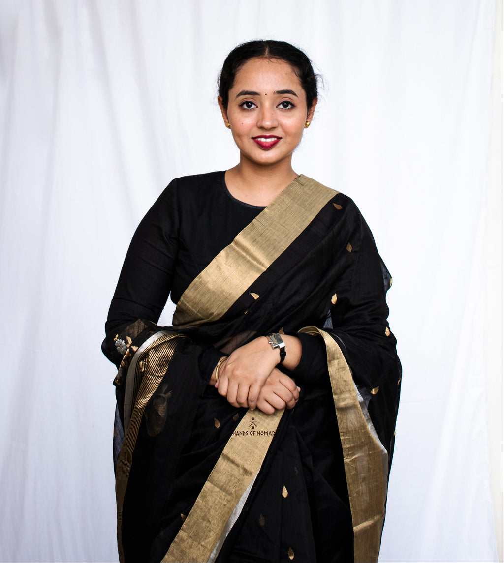 Black Cotton Silk Chanderi Saree