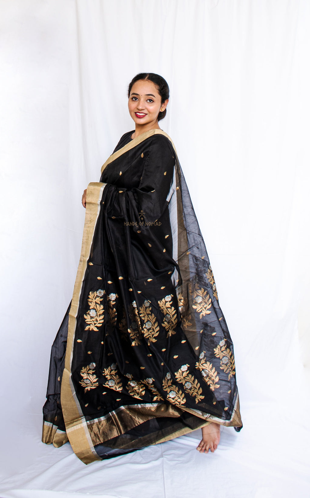 Black Cotton Silk Chanderi Saree