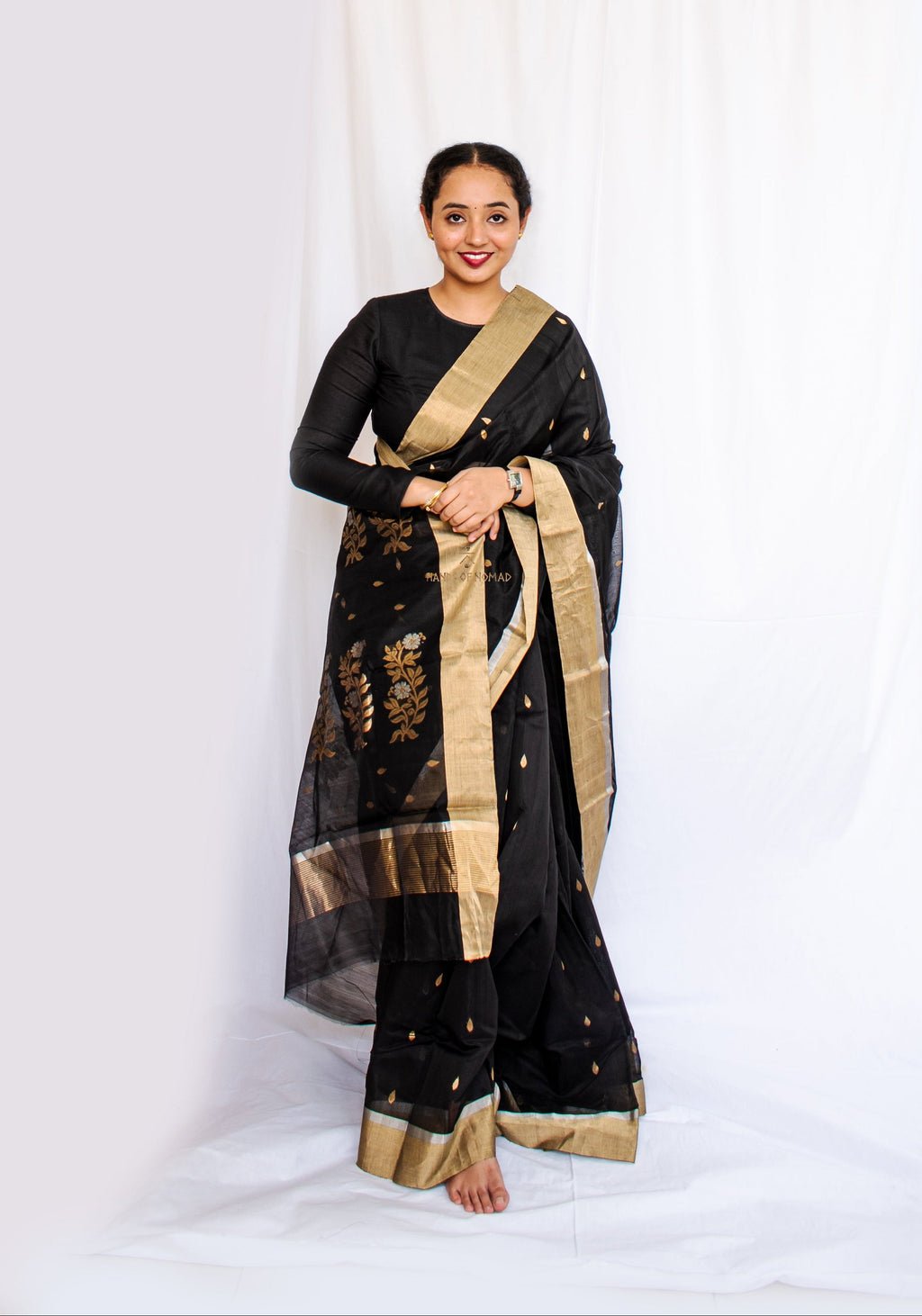 Black Cotton Silk Chanderi Saree