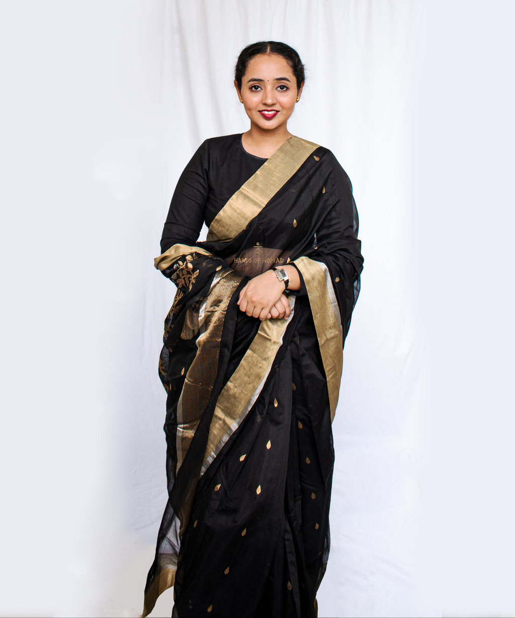 Black Cotton Silk Chanderi Saree