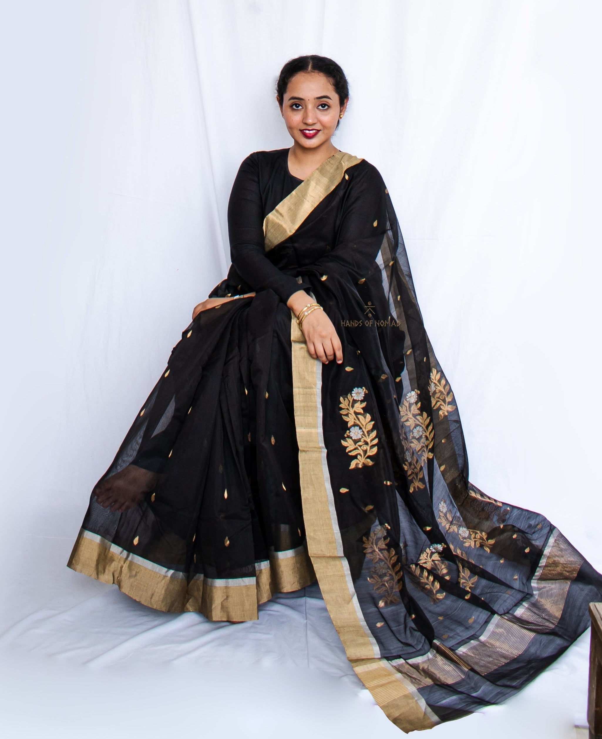 Black Cotton Silk Chanderi Saree