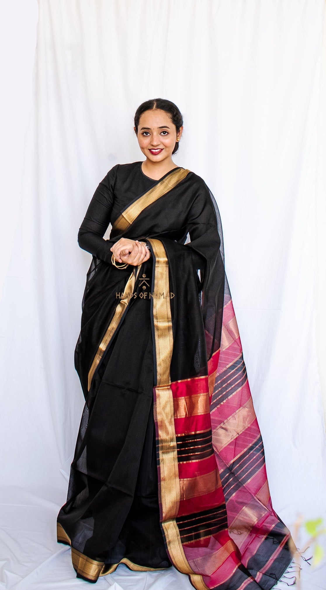Black Cotton Silk Maheshwari Saree