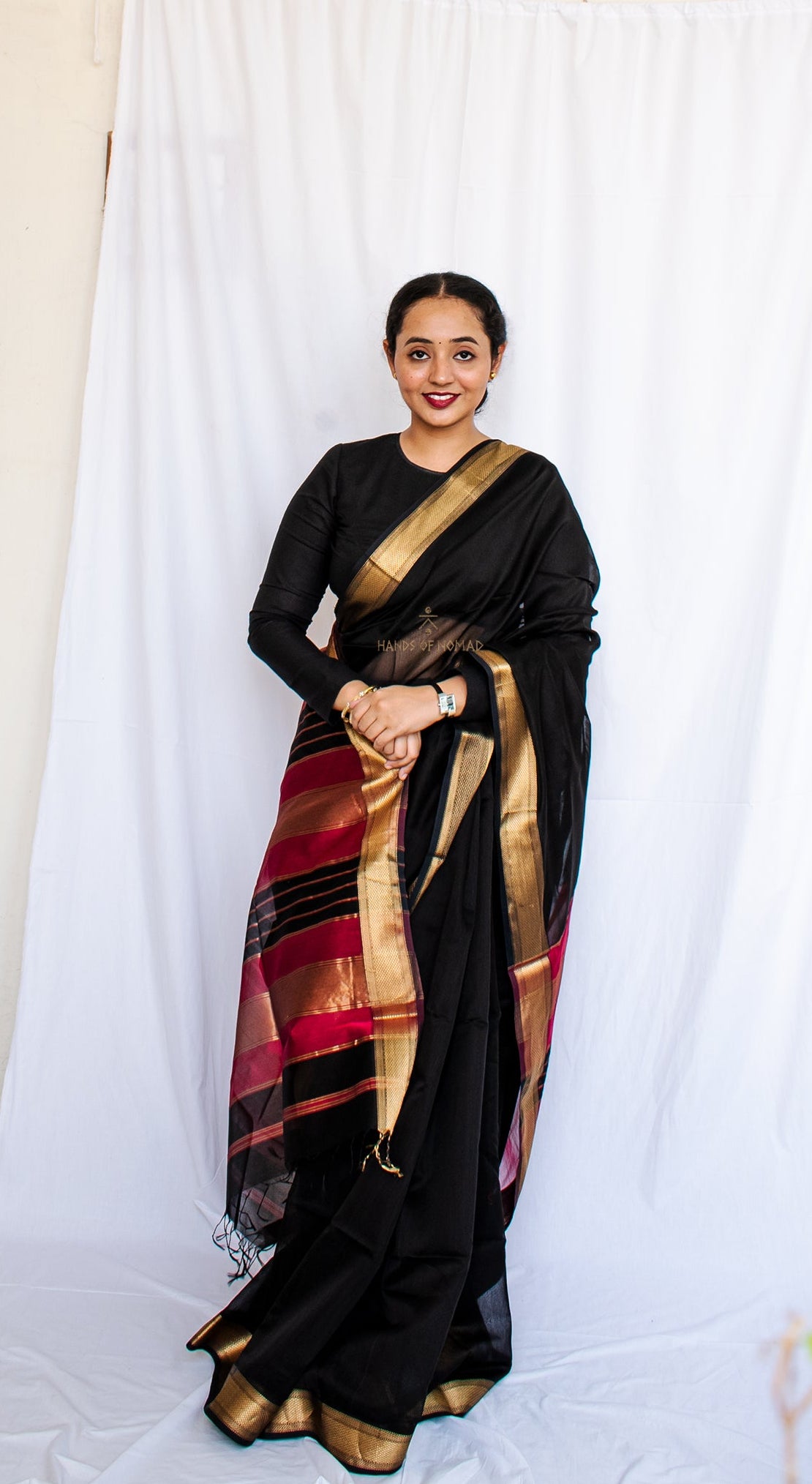 Black Cotton Silk Maheshwari Saree