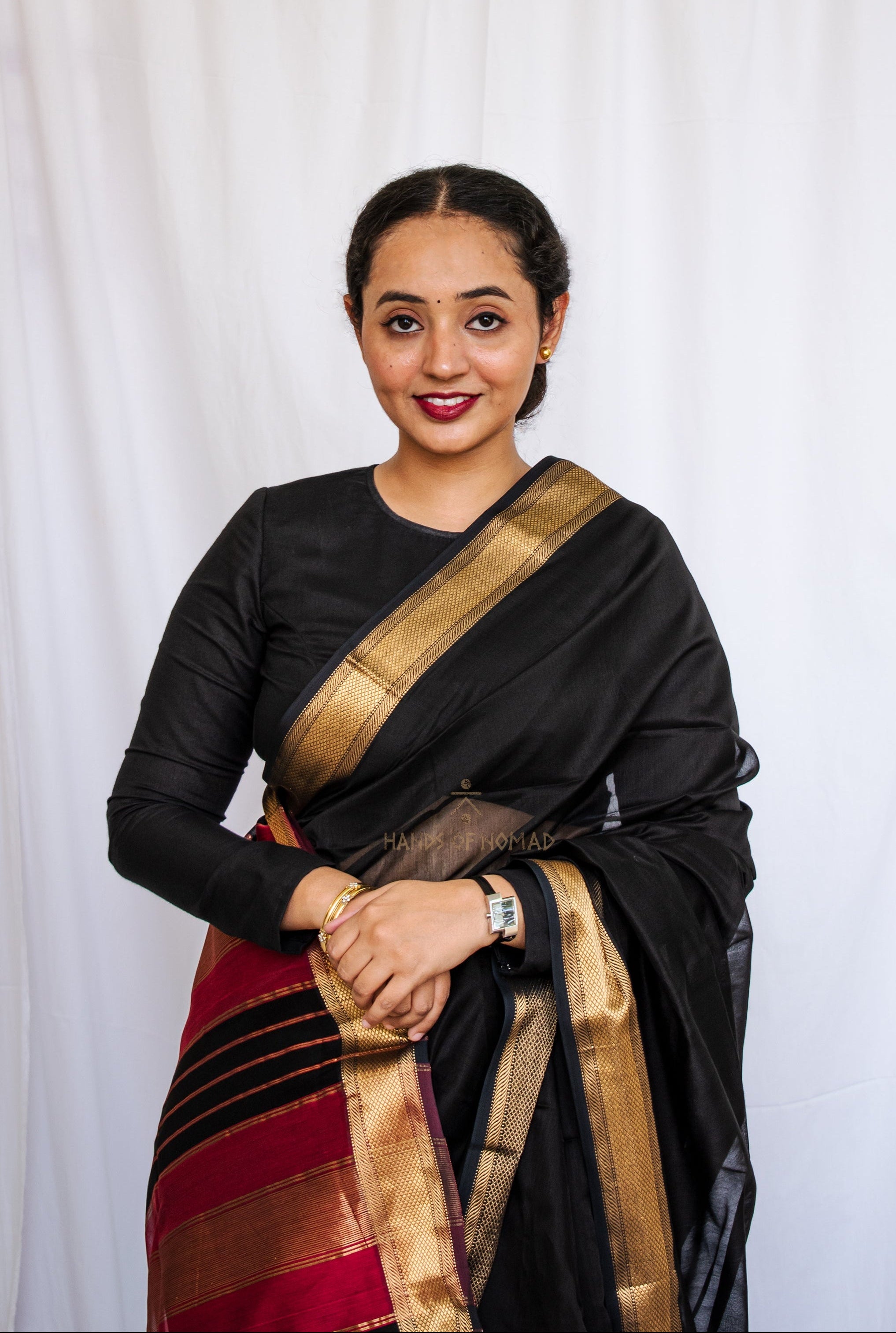 Black Cotton Silk Maheshwari Saree