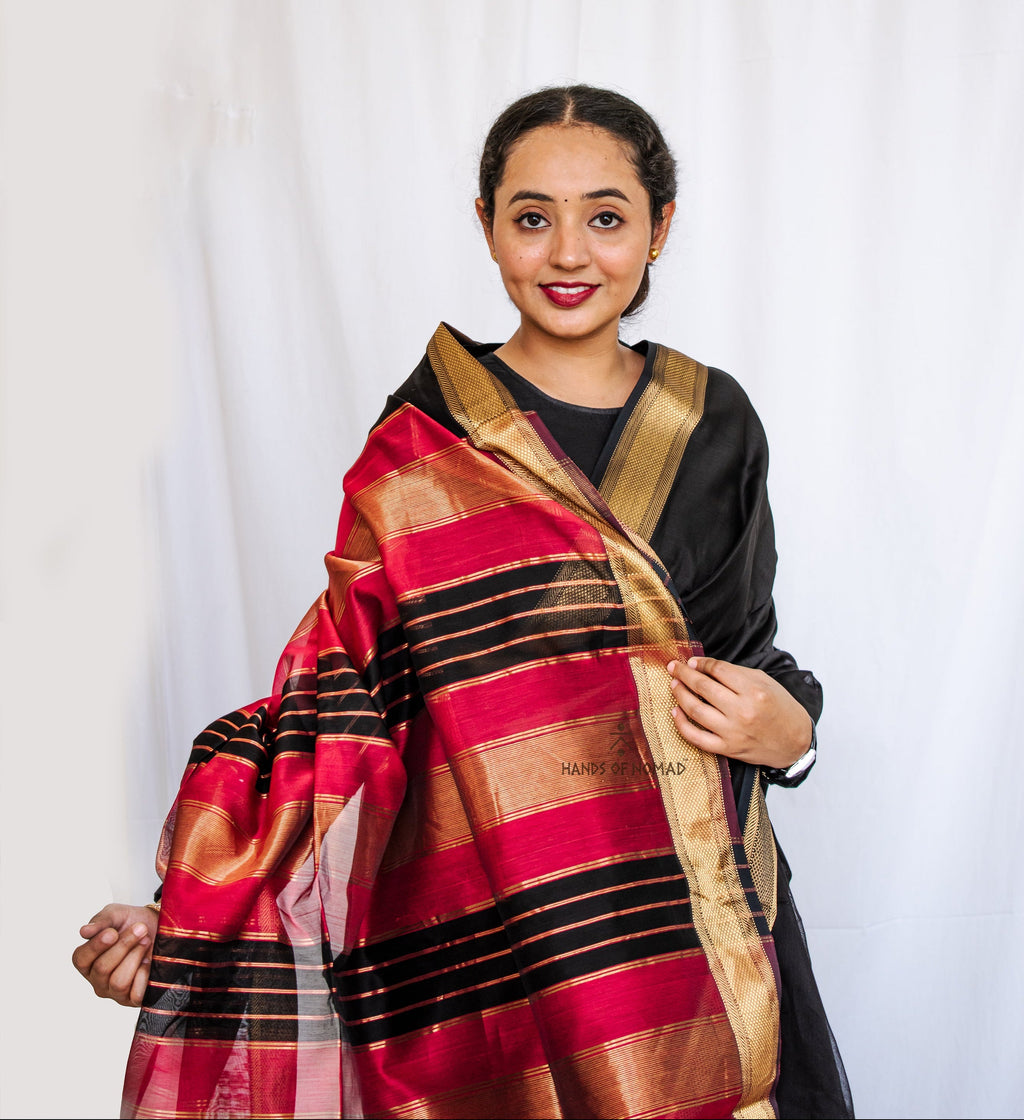 Black Cotton Silk Maheshwari Saree