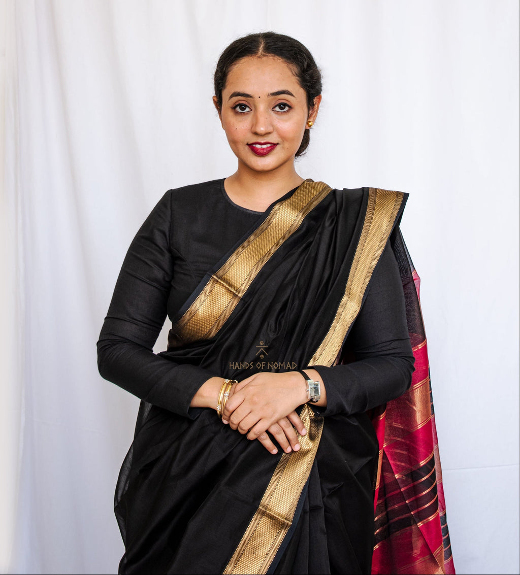 Black Cotton Silk Maheshwari Saree