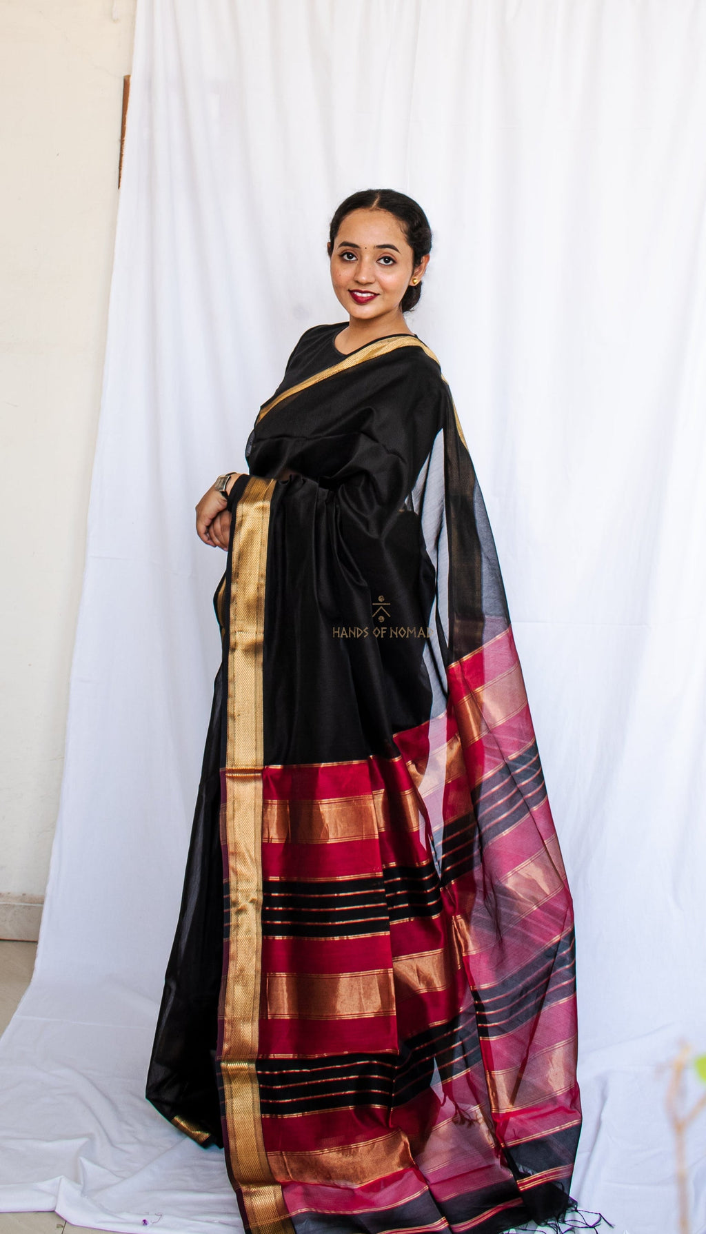 Black Cotton Silk Maheshwari Saree