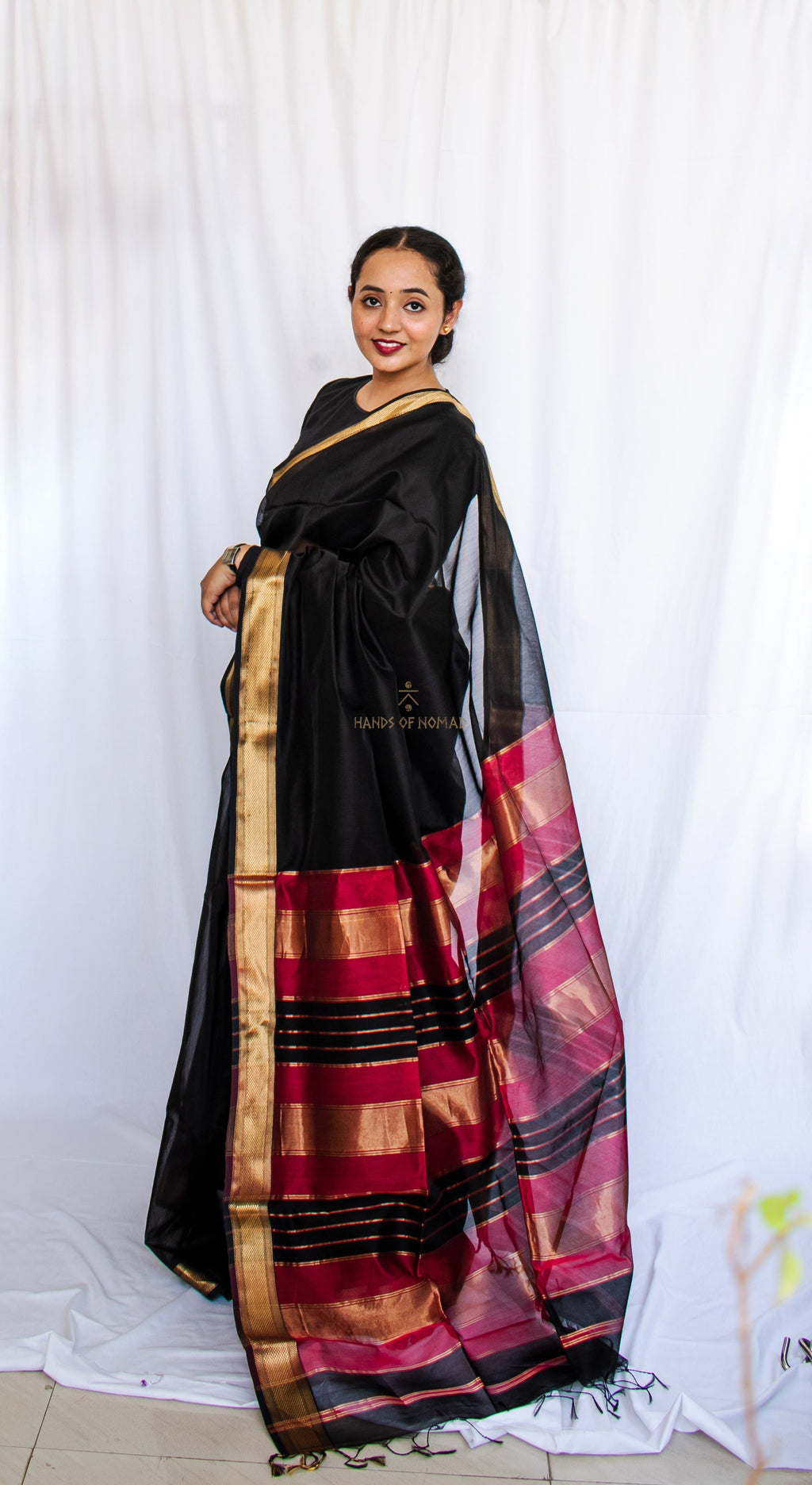 Black Cotton Silk Maheshwari Saree