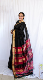 Black Cotton Silk Maheshwari Saree