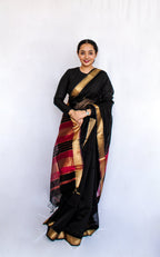 Black Cotton Silk Maheshwari Saree
