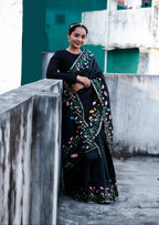Black Hand Painted Pichwai Silk Saree
