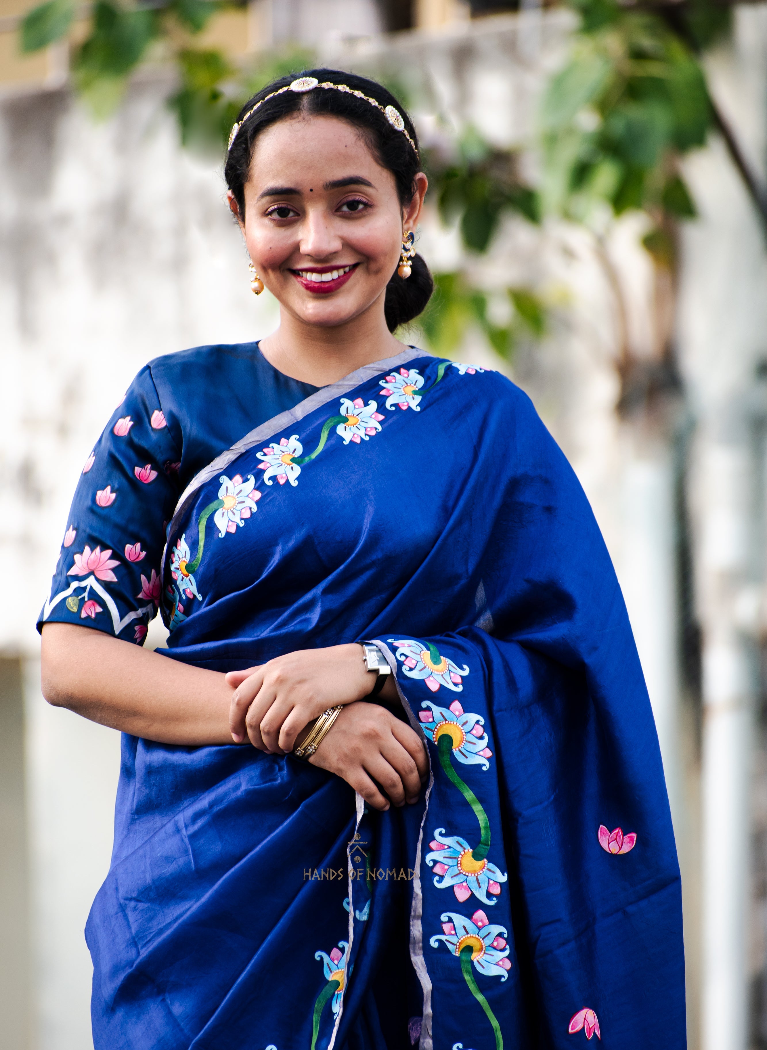 Blue Hand Painted Pichwai Silk Saree