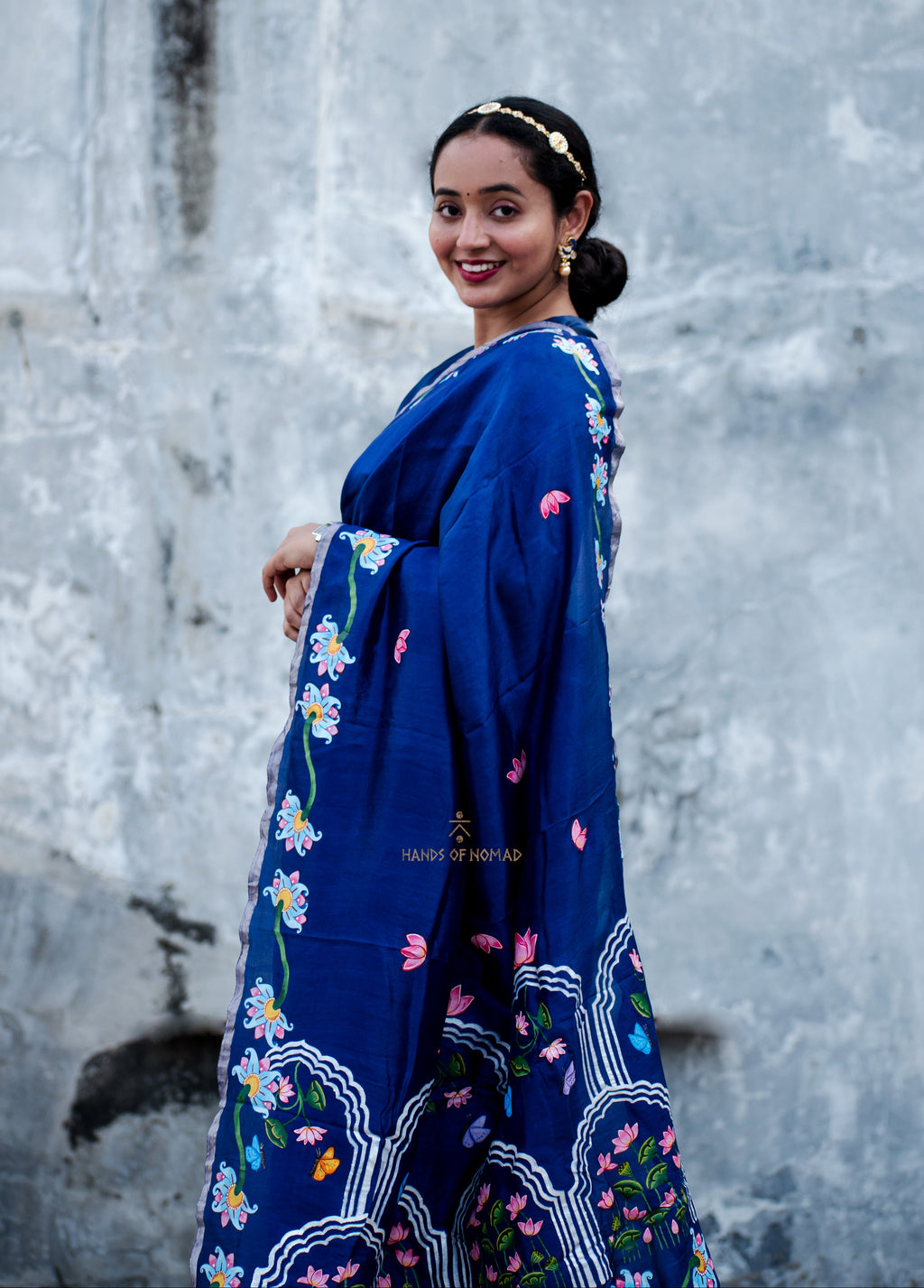 Blue Hand Painted Pichwai Silk Saree