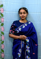 Blue Hand Painted Pichwai Silk Saree