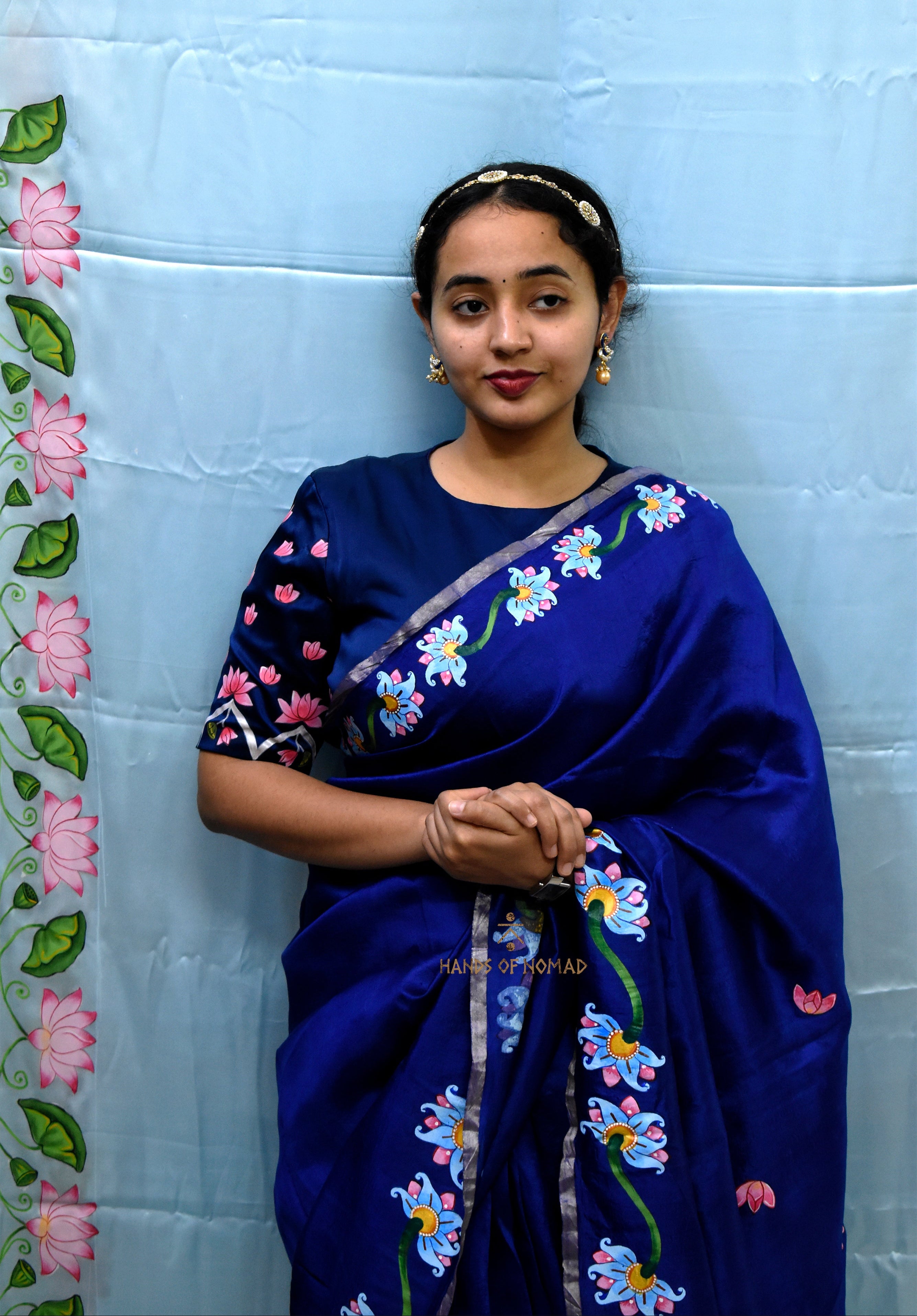 Blue Hand Painted Pichwai Silk Saree
